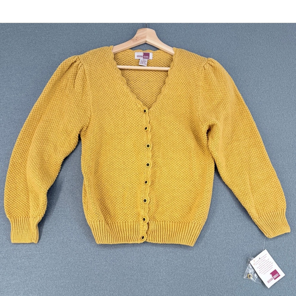 Sheridan Square Vintage Mustard Yellow Scalloped Cardigan Medium Deadstock Puff